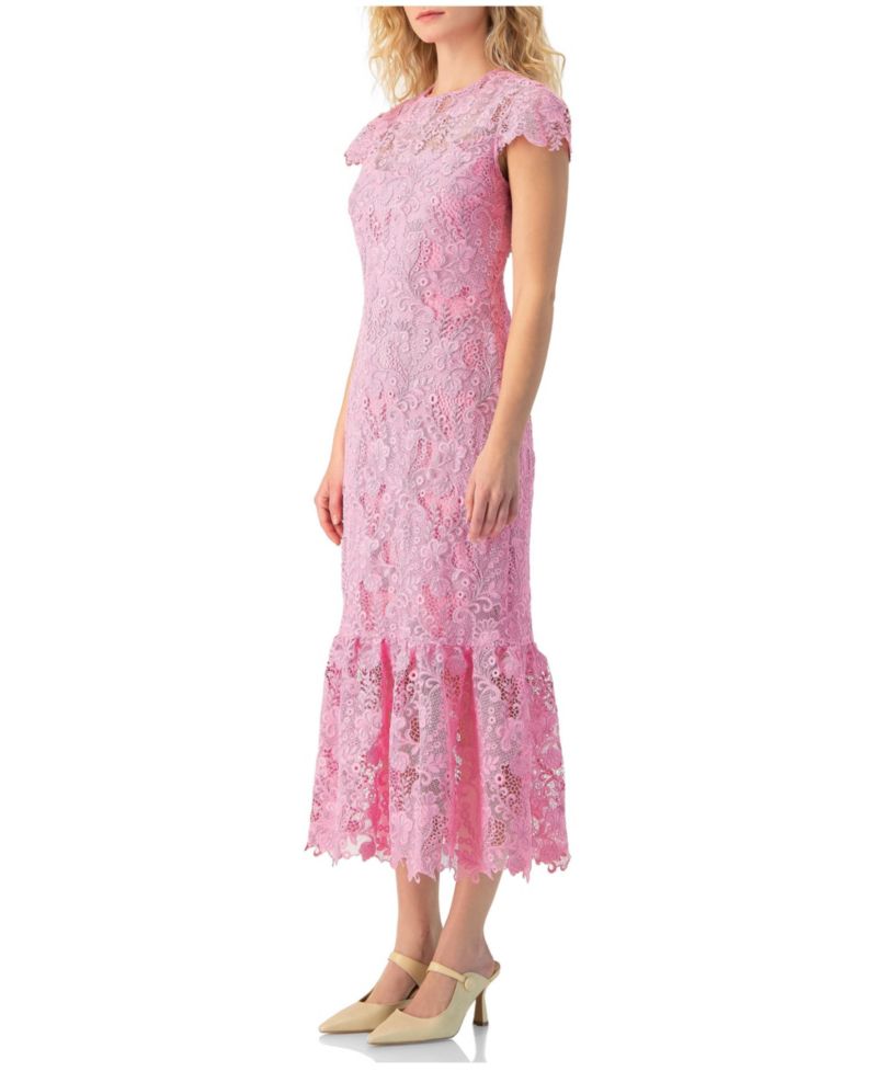 Women's Lace Cap-Sleeve Midi Dress