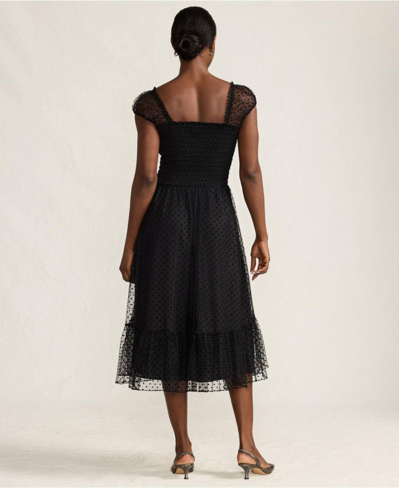 Women's Flocked Chiffon Midi Dress