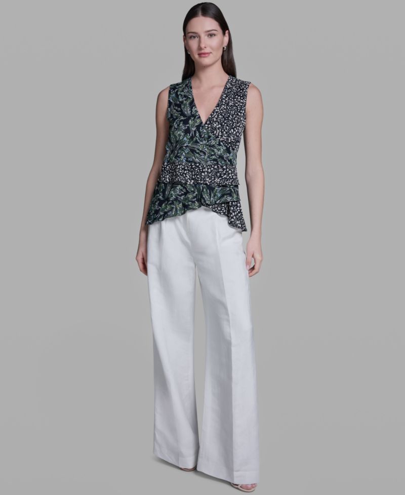 Women's Sleeveless Wrap Front V-Neck Polyester Top