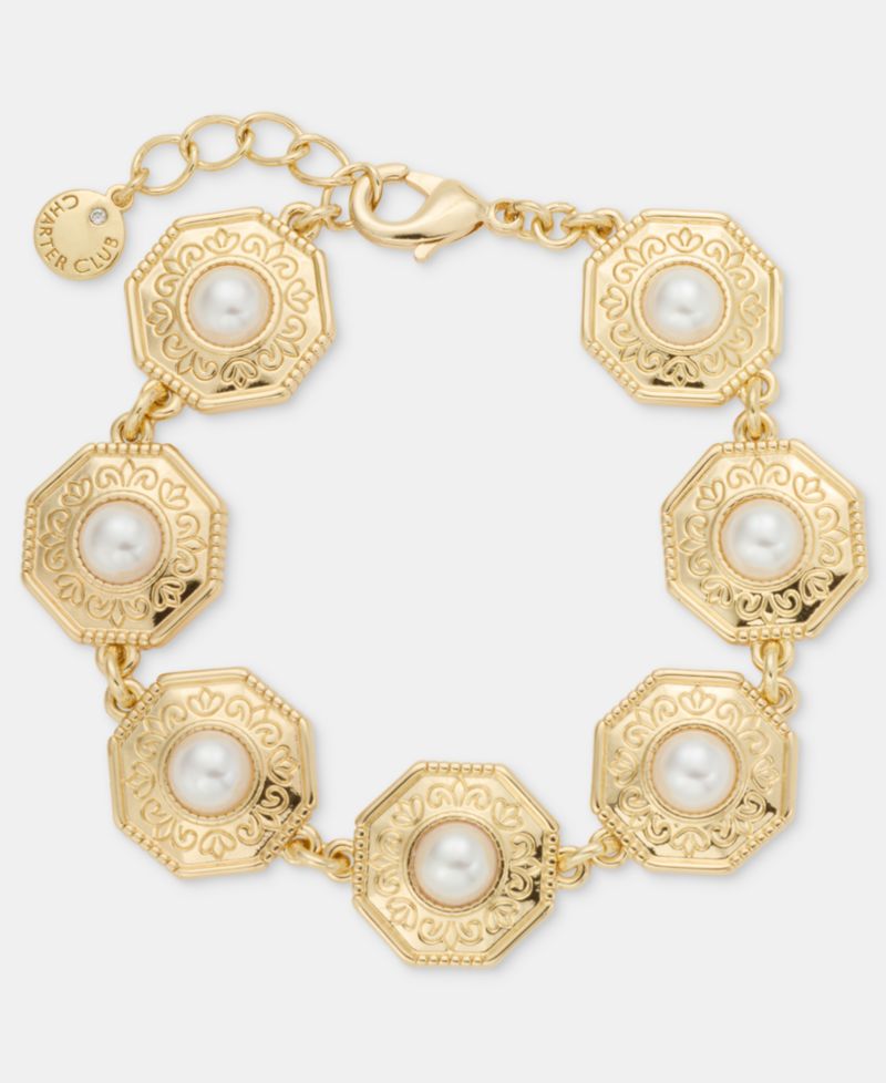 Gold-Tone Faux-Pearl Flex Bracelet