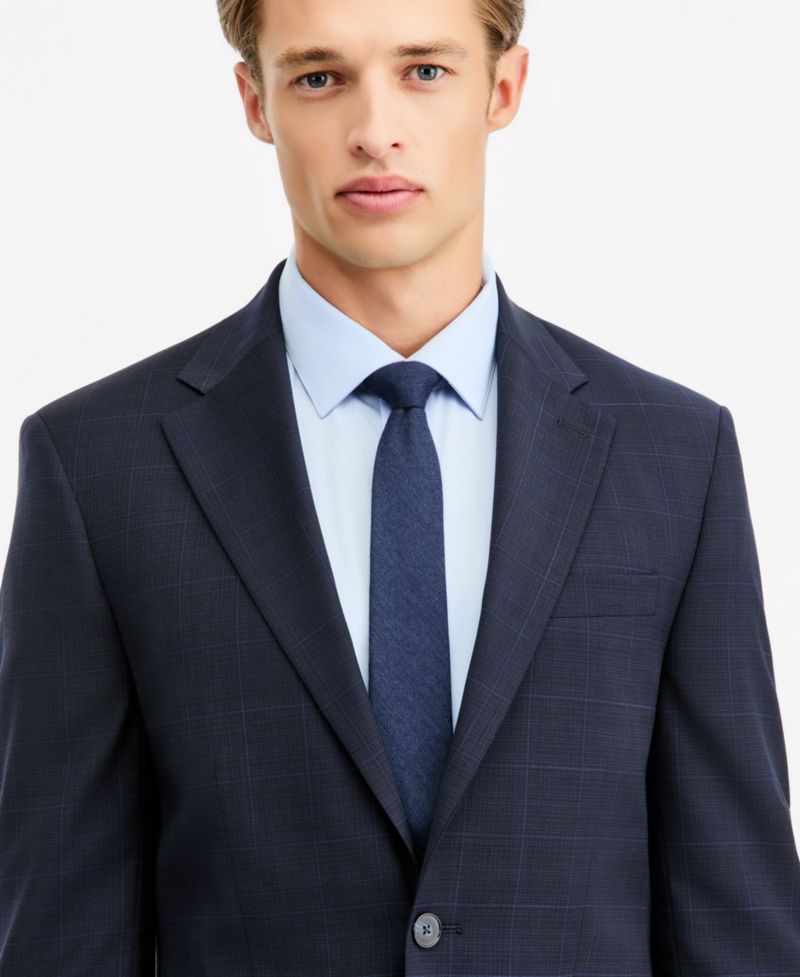 Men's Slim-Fit Wool-Blend Plaid Suit Jacket