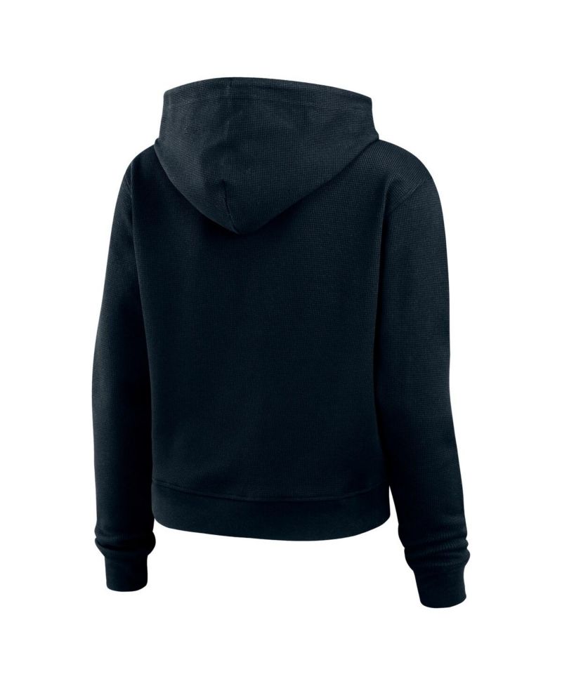 Women's Navy Carolina Panthers Waffle Hoodie Pullover Top