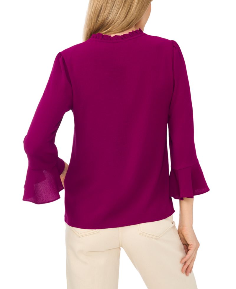Women's 3/4 Sleeve Ruffle-Sleeve V-Neck Blouse