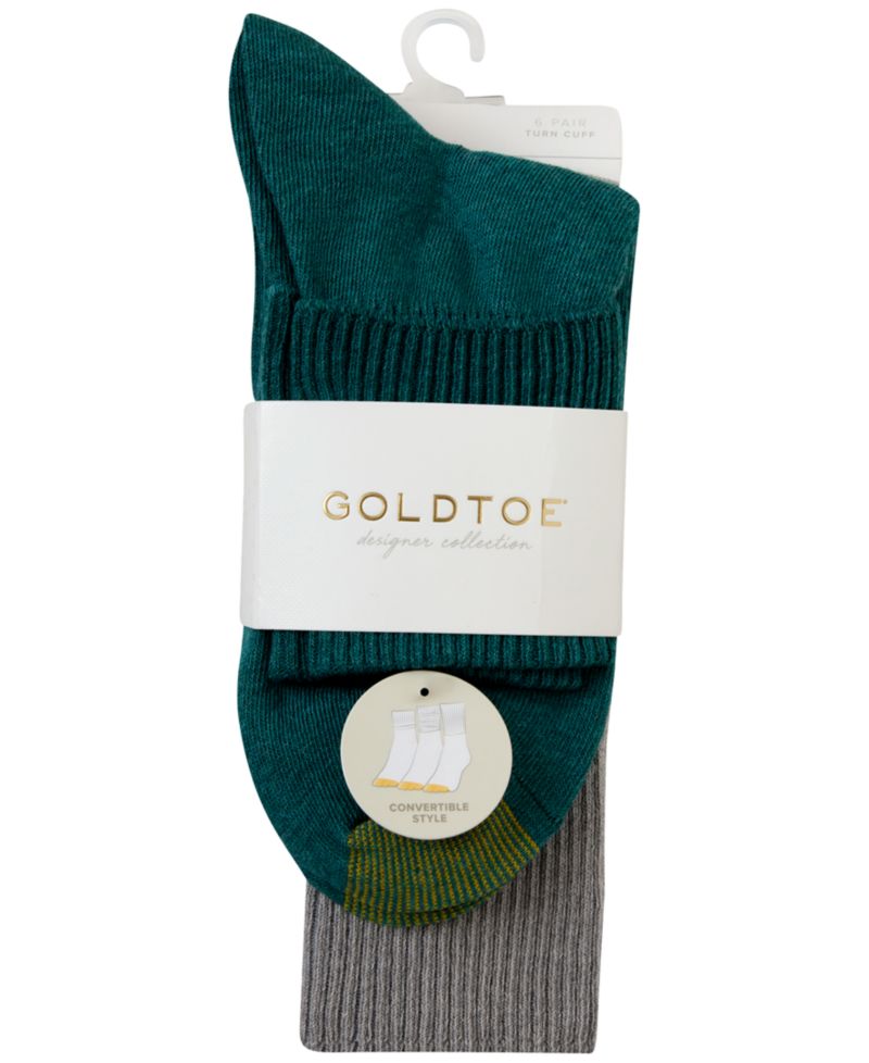 Women's Turn Cuff Convertible Reinforced-Toe Crew Socks, 6-Pack