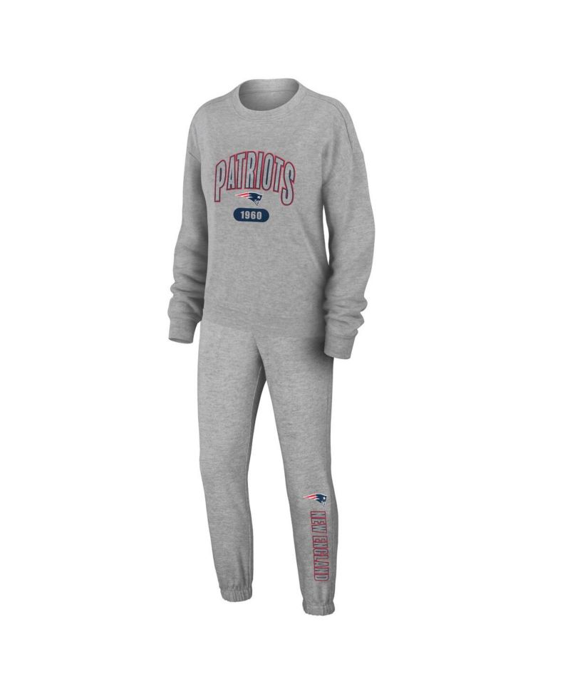 Women's Heather Gray New England Patriots Plus Size Knitted Tri-Blend Long Sleeve T-shirt and Pants Lounge Set