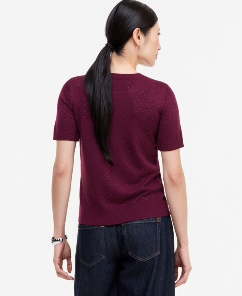 Women's Crystal Embellished Short-Sleeve Crewneck Sweater