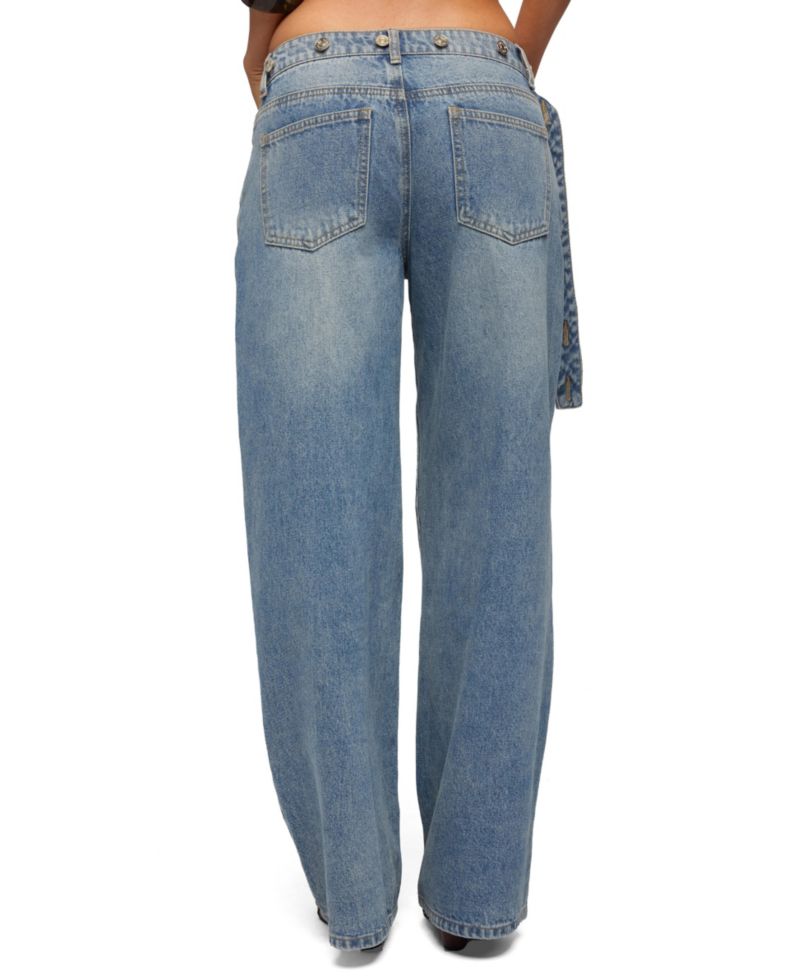 Women's Buttoned Waist Low Rise Baggy Jeans