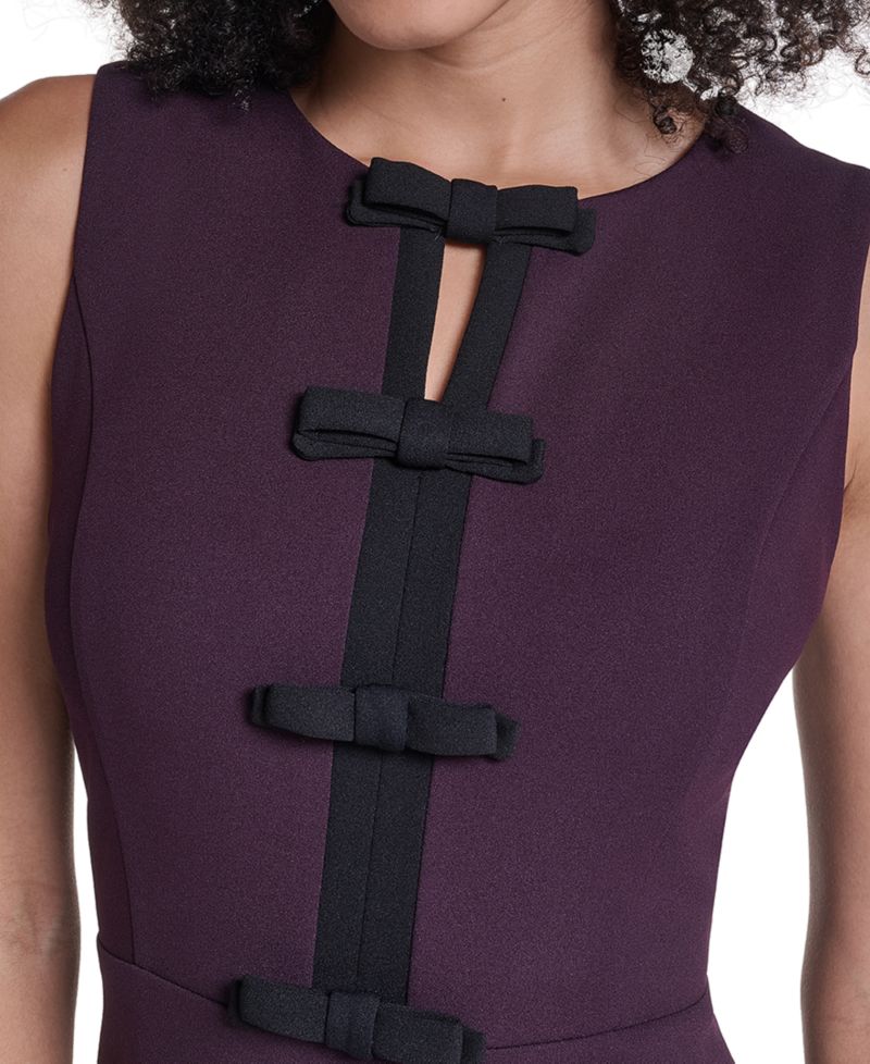 Women's Sleeveless Scuba Crepe Bow Sheath Dress