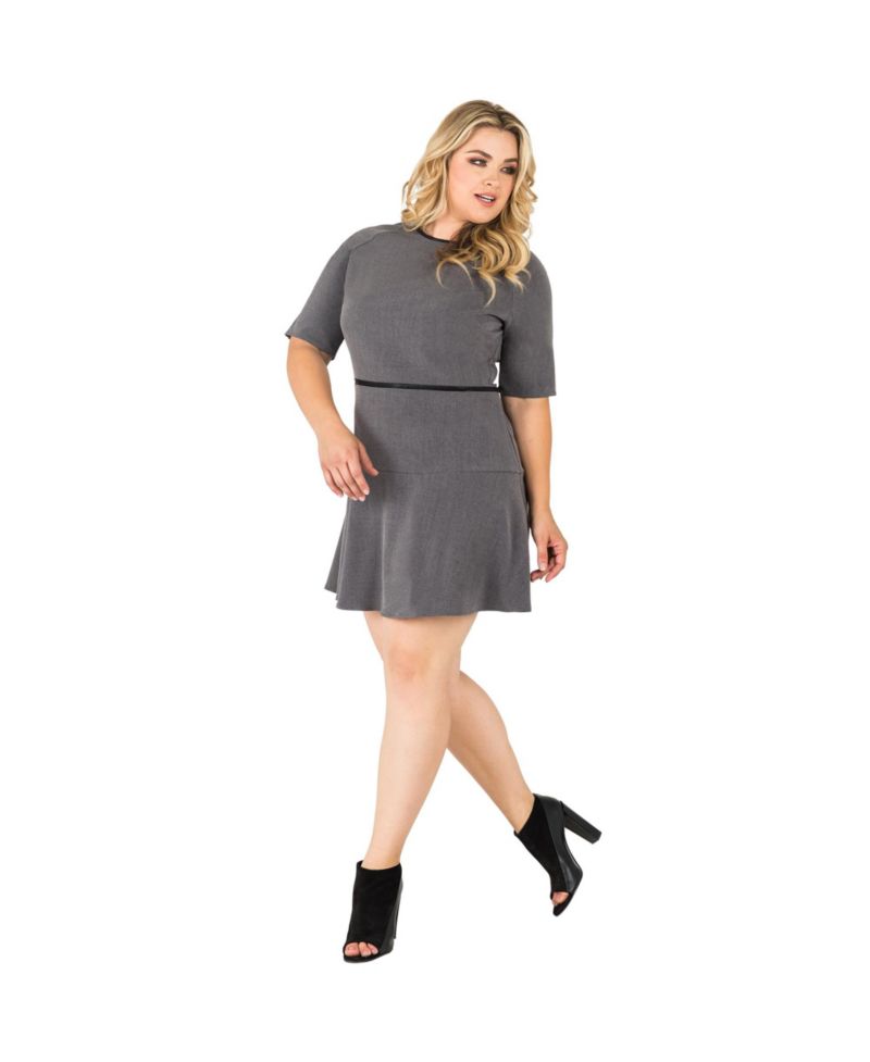 Plus Size A-Line Suiting Zipper Mini Dress