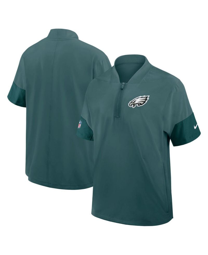 Men's Green Philadelphia Eagles Sideline Short Sleeve Quarter-Zip Performance Coach Jacket