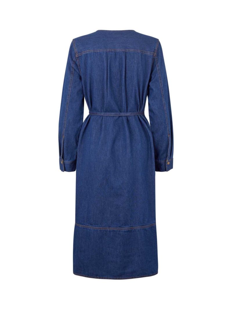 Women's Long Sleeve V-Neck Denim Midi Dress