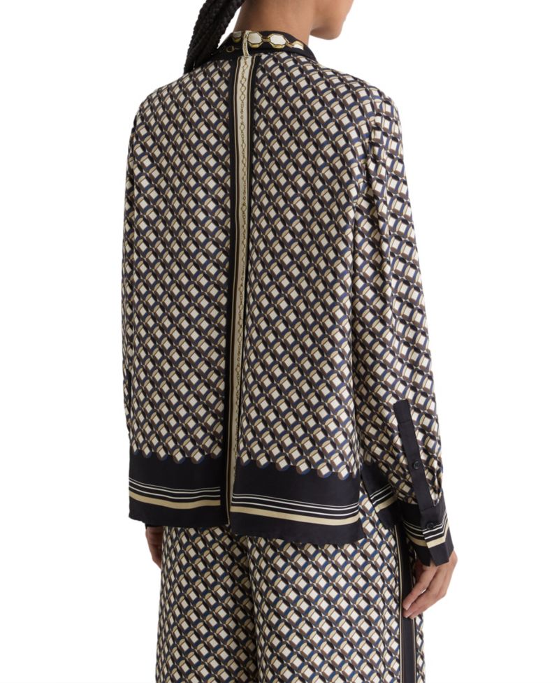 Women's Carmine Long-Sleeve Scarf-Print Tie-Neck Blouse