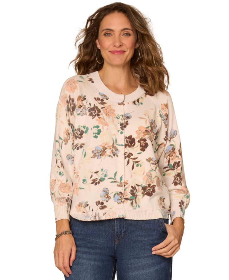 Petite Printed Round Neck Cardigan