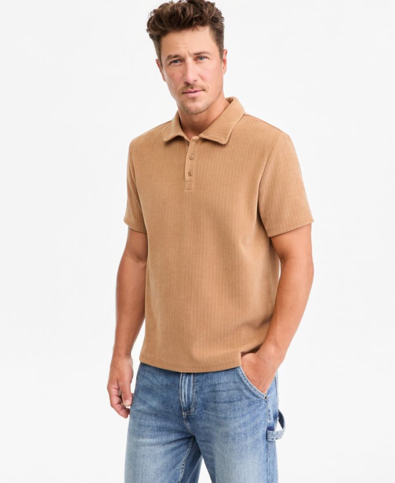 Men's Short-Sleeve Knit Corduroy Polo Shirt
