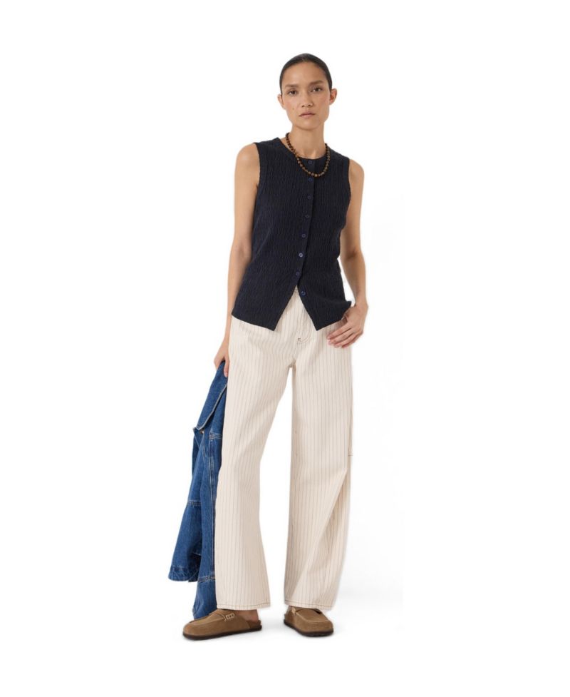 Women's Textured Sleeveless Button Through Top