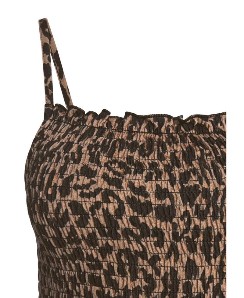 Women's Viscose Animal Print Smocked Square-Neck Midi Dress