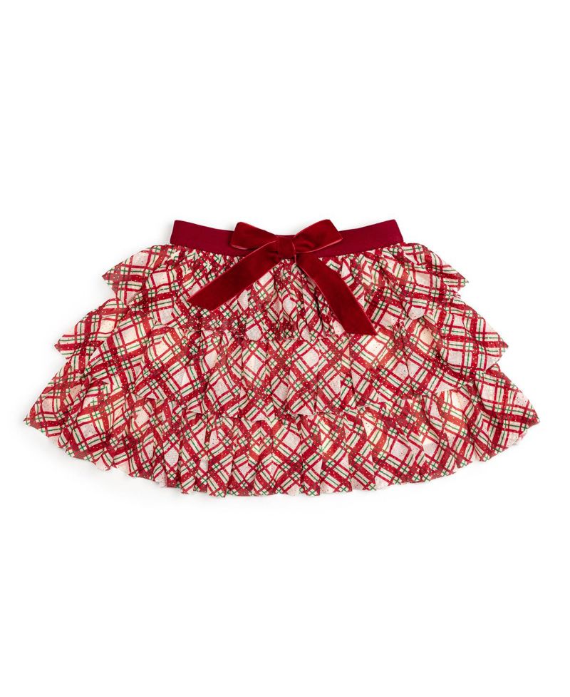 Little and Big Girls Christmas Plaid Bow Tiered Tutu Skirt