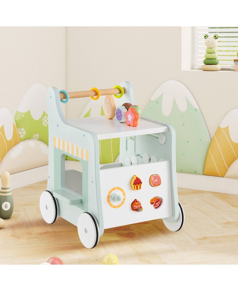 Wooden Baby Walker Ice Cream Cart Toy with Sweet Accessories & Smooth Wheels