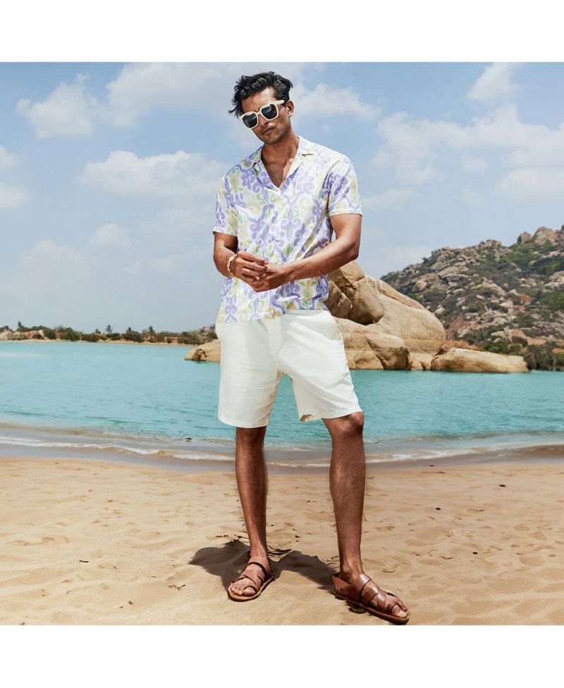 Men's Lilac & Pale Yellow Ethnic Shirt