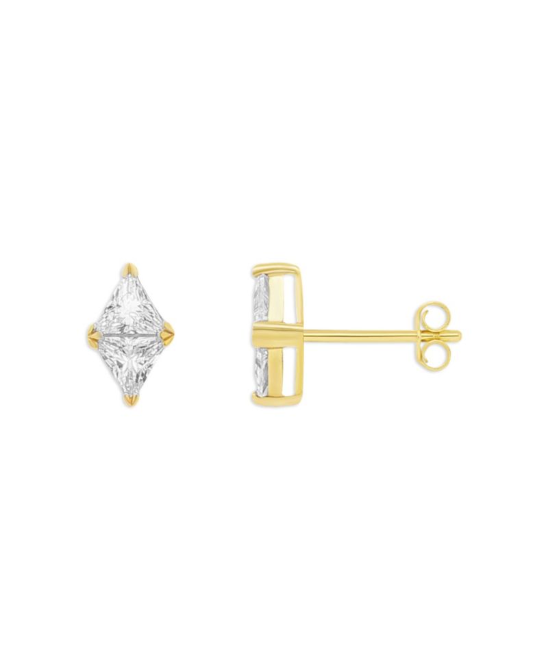 Sterling Silver Duo Triangle Cubic Zirconia Stud Earrings