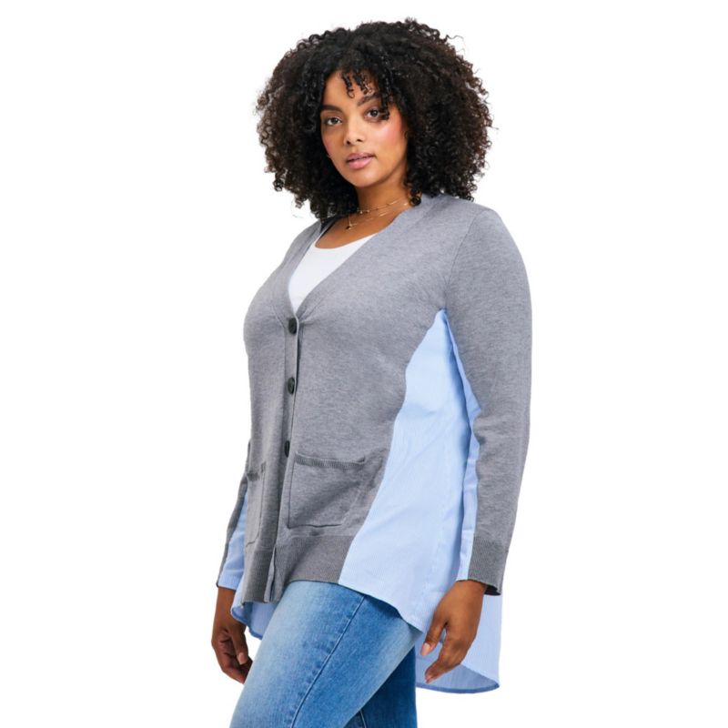 Women's Plus Size Ray Mix Media Button Sweater