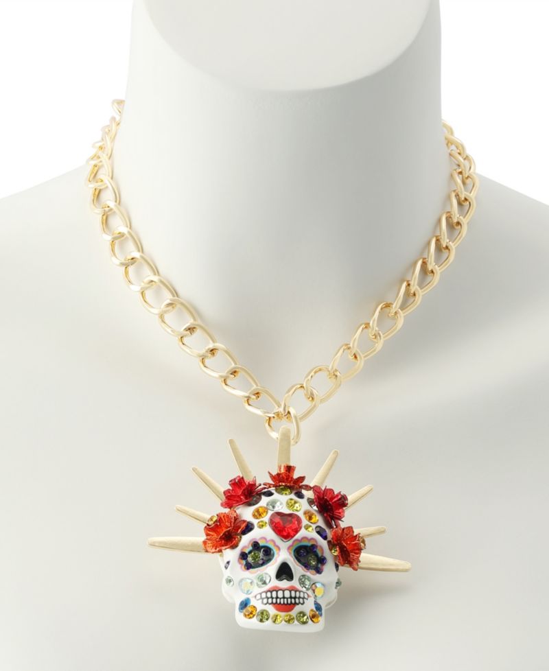 Faux-Stone Sugar Skull Bride Pendant Necklace