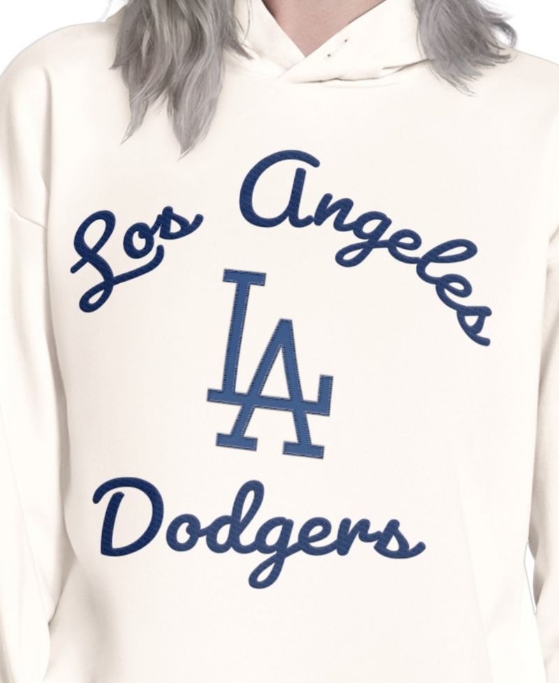 Women's Cream Los Angeles Dodgers Baseline Hoodie Sweatshirt