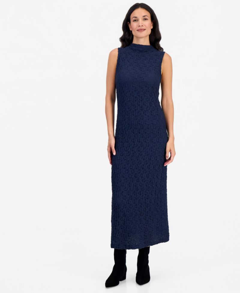 Women's Funnel-Neck Textured Midi Dress