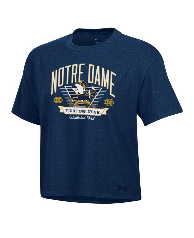 Women's Navy Notre Dame Fighting Irish Essentials Icon Ultra-Soft Tri-Blend Boxy Cropped Performance T-Shirt