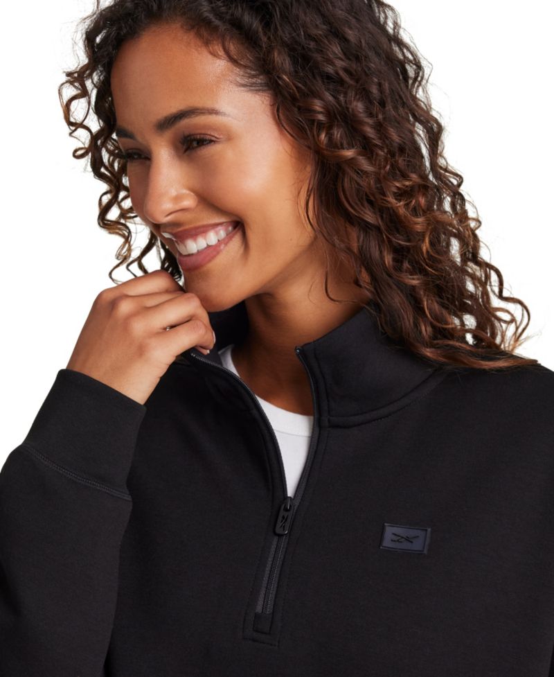 Women's Double Knit Cropped Half Zip Long-Sleeve Sweatshirt