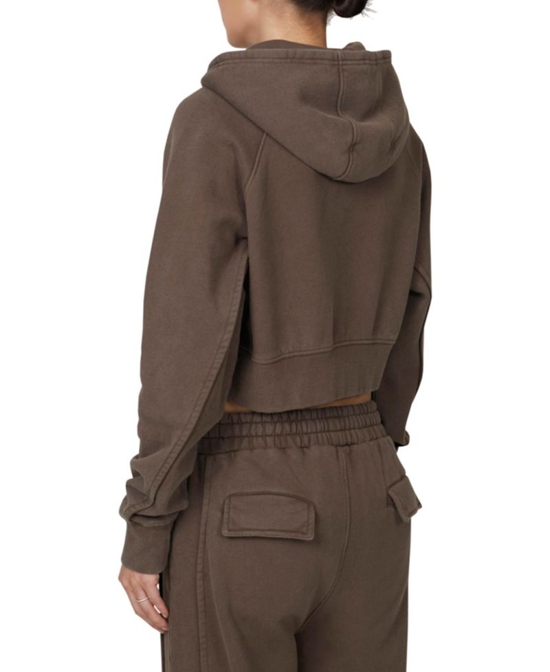 Women's Ribbed Emblem Crop Zip Hoodie
