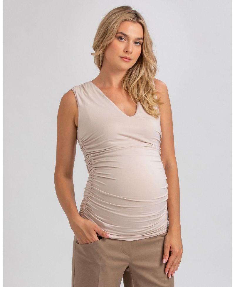 Maternity Sleeveless Dolce Blouse with V-Neck and Side Ruching