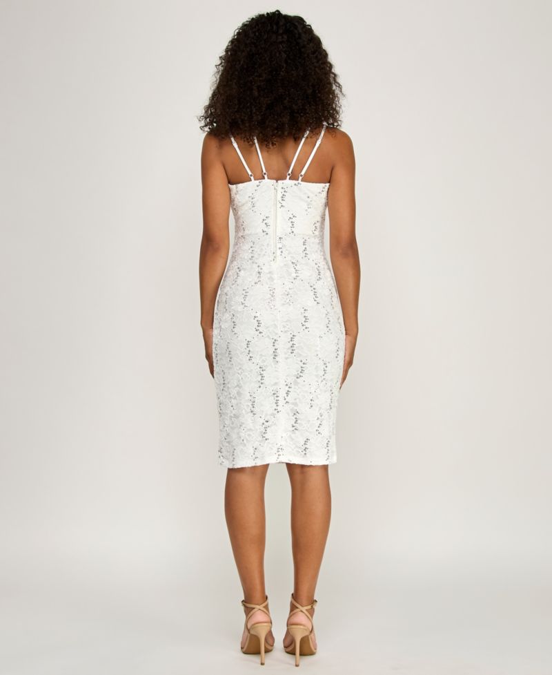 Juniors' Spaghetti Strap V-Neck Sequin Lace Midi Dress