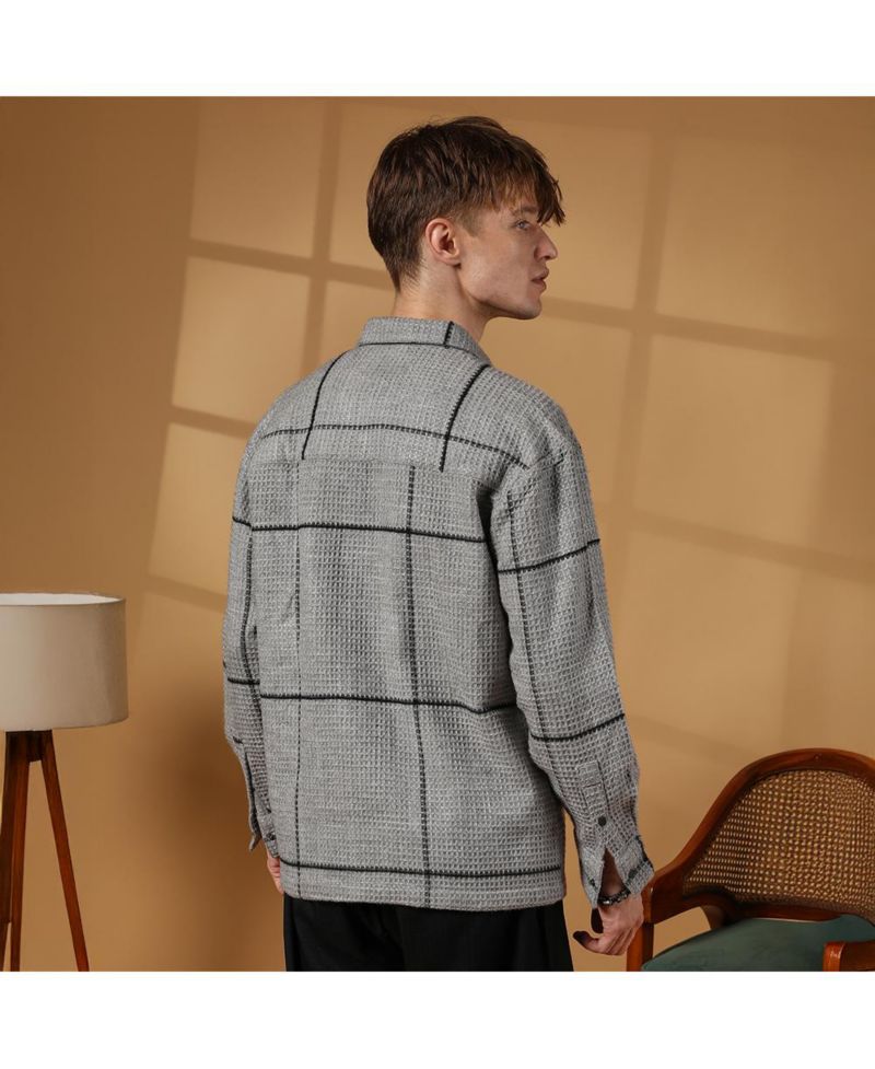 Men's Moon Grey Graph-Check Waffle Overshirt