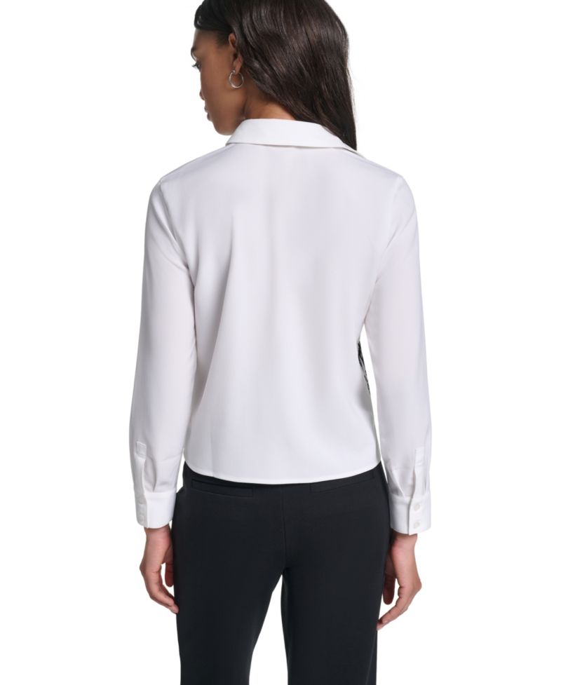 Petite Collared Button-Front Blouse
