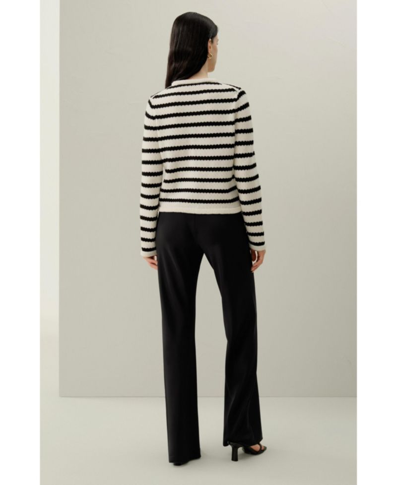 Women's Stripped Crochet Washable-Wool Cardigan