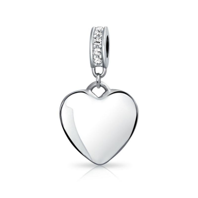 Heart Shape Blue Crystal Dangle Bead Charm For Bracelet Sterling Silver