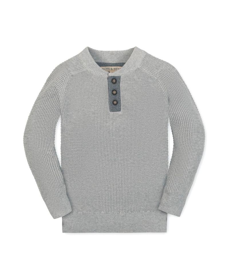 Hope and Henry Little and Big Boys' Organic Long Sleeve Henley Pullover Sweater with Elbow Patches