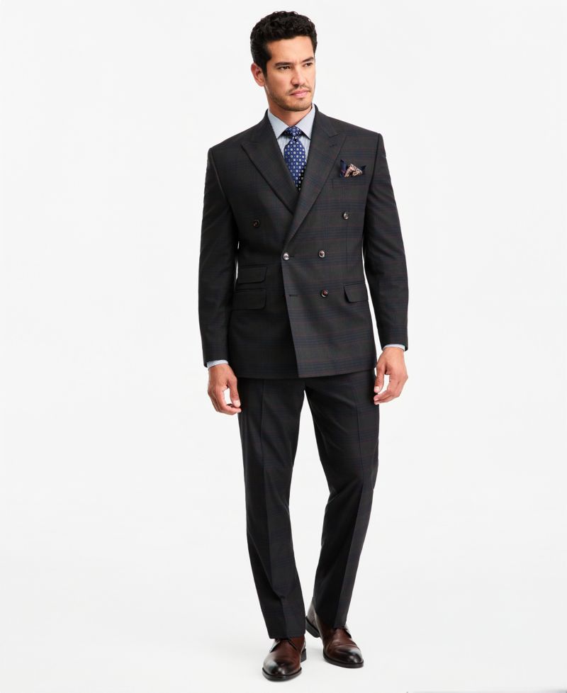 Men's Classic-Fit Green Plaid Suit Separate Double-Breasted Vest