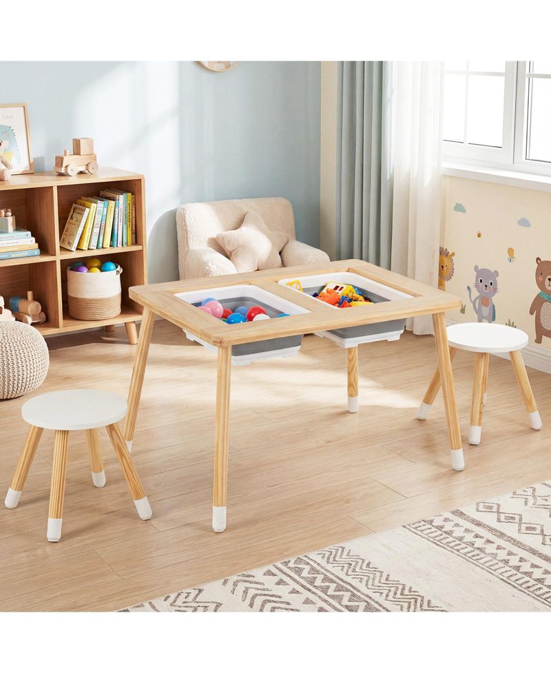 Wooden Kids Activity Table with Double-Sided Boards and Stools
