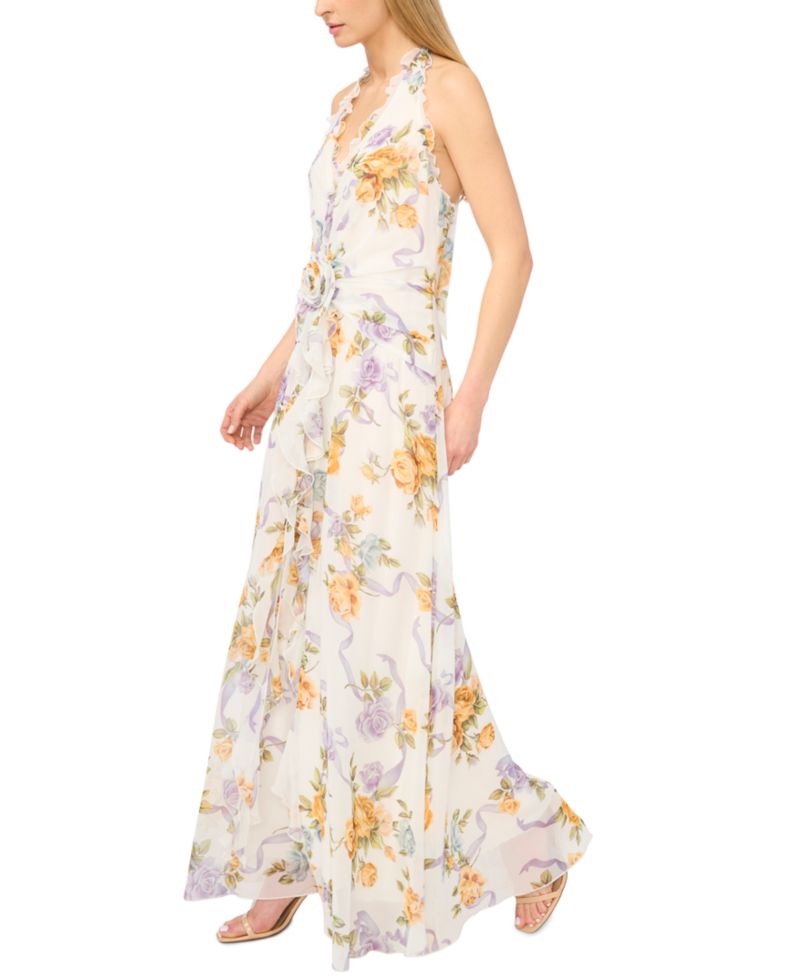 Women's Sleeveless Ruffle Front Maxi Dress