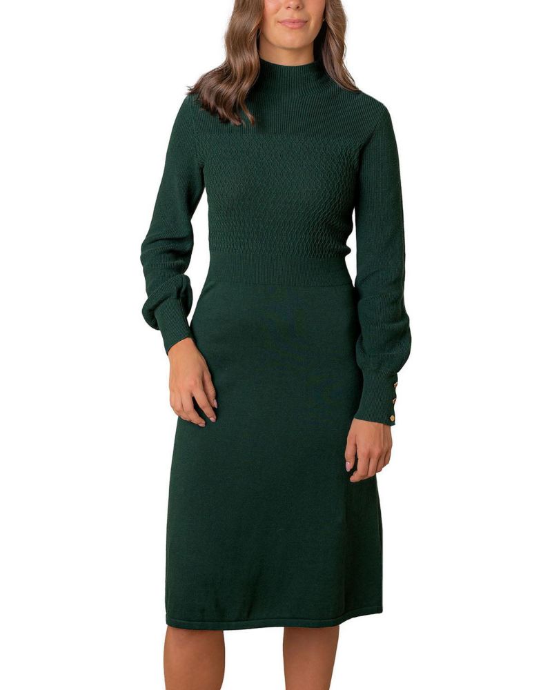 Women's Hope and Henry Organic Mock Neck Bodice Stitch Sweater Dress