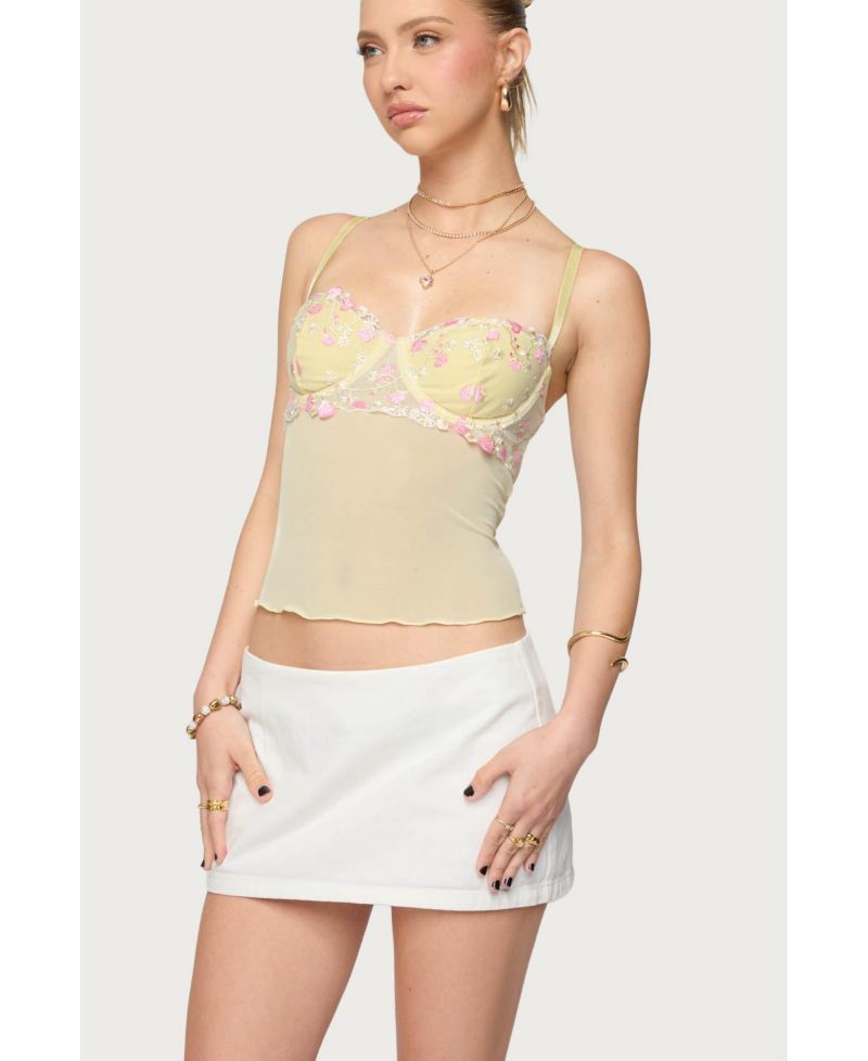 Women's Embroidered Floral Sheer Bra Top