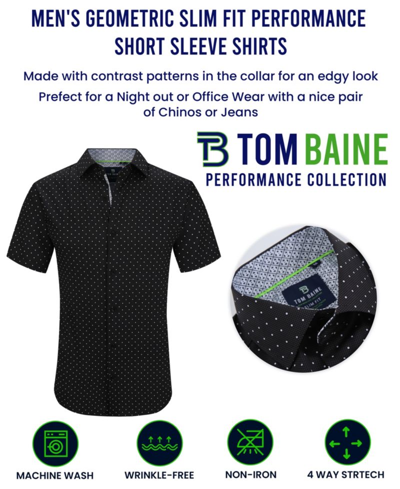 Men's Slim Fit Short Sleeve Performance Stretch Button Down Dress Shirt