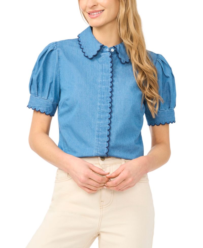 Women's Puff-Sleeve Button-Front Shirt