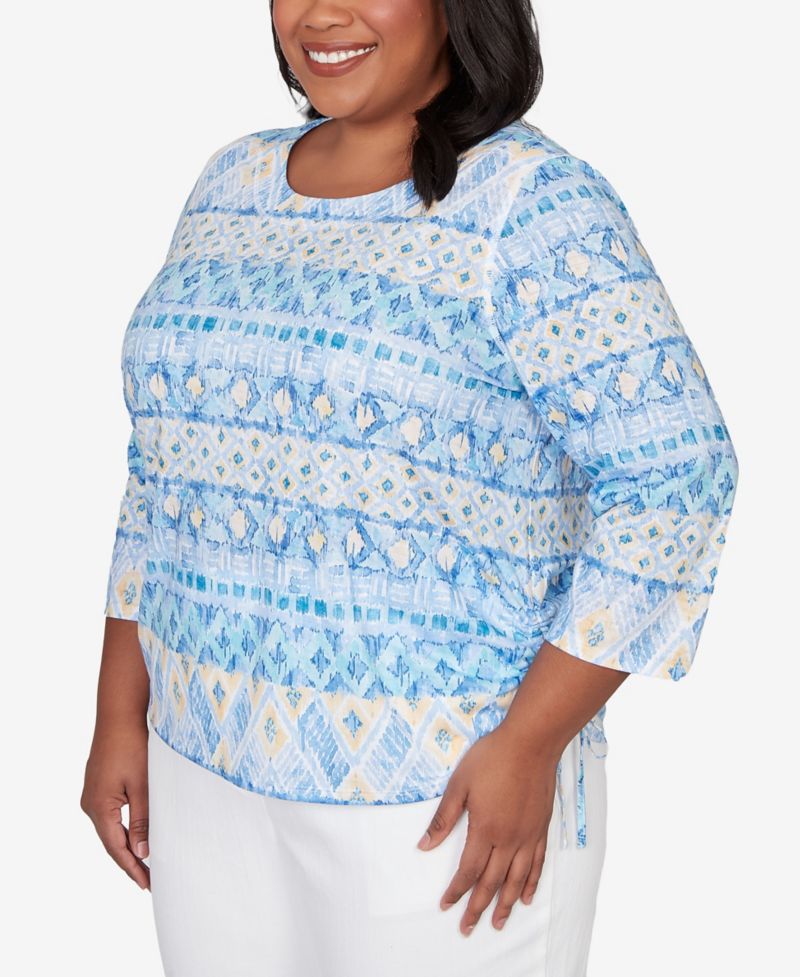 Plus Size Classic Ikat Biadere Tie Ruched Top