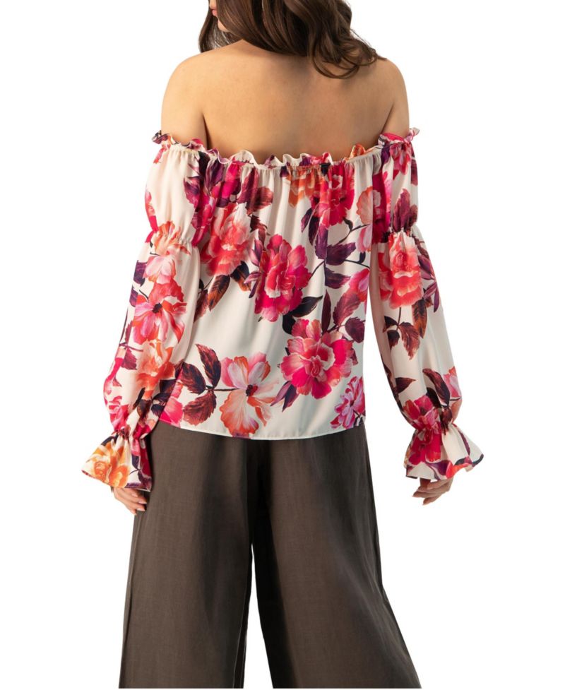 Women's Off-Shoulder Long Sleeve Printed Blouse