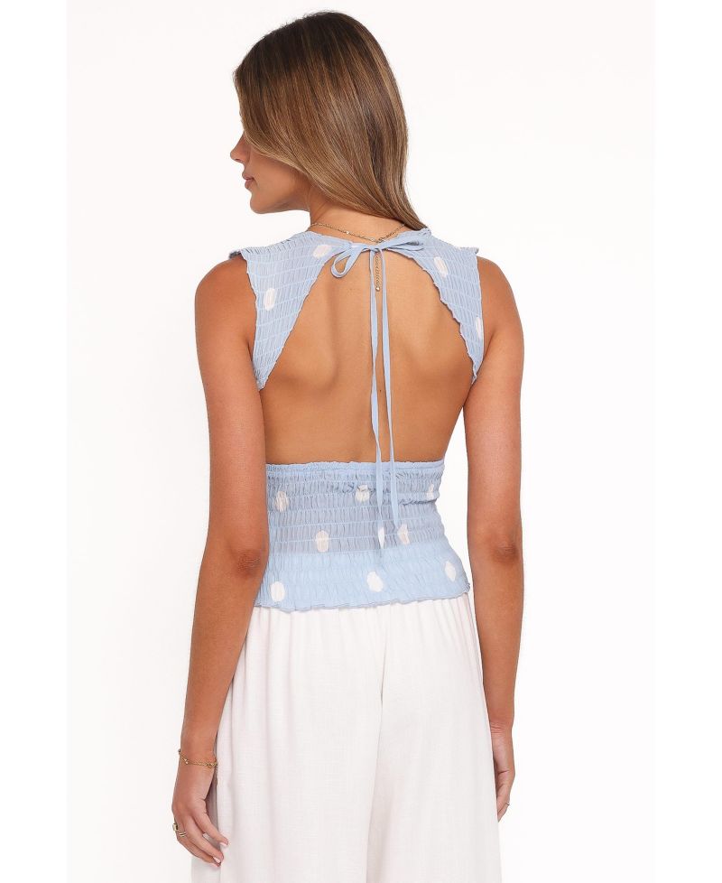 Women's Zoya High-Neck Open-Back Polka-Dot Top