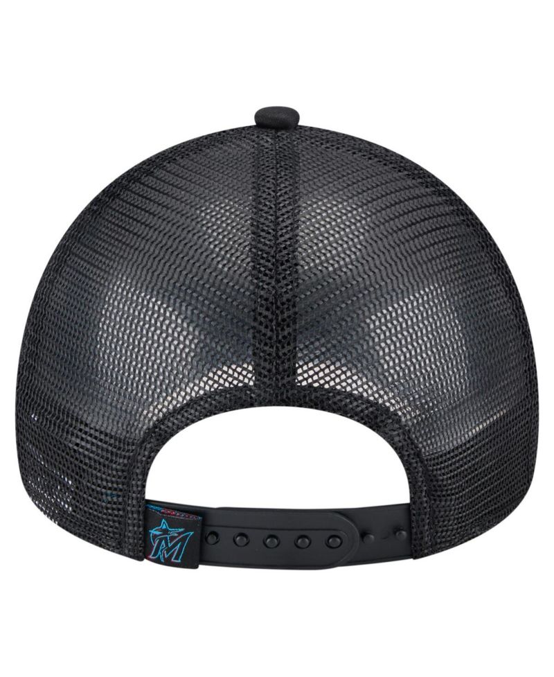Toddler White/Black Miami Marlins Painted A-Frame 9FORTY Trucker Adjustable Hat