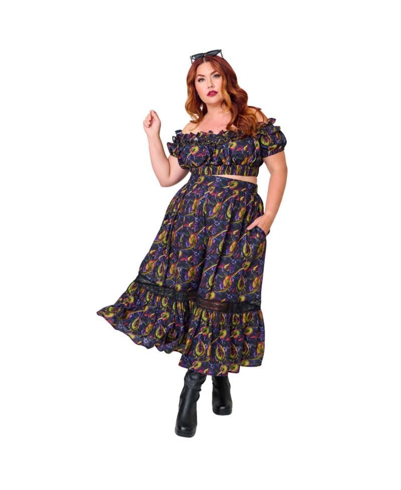 Plus Size 1970s Ruffle Up Crop Top